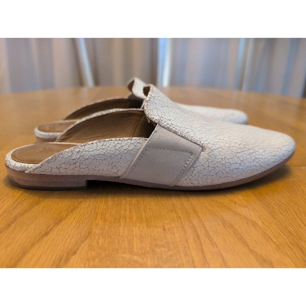 Frye Terri Gore Italian Crackled Leather Slip On Mule White Women's Size 8.5